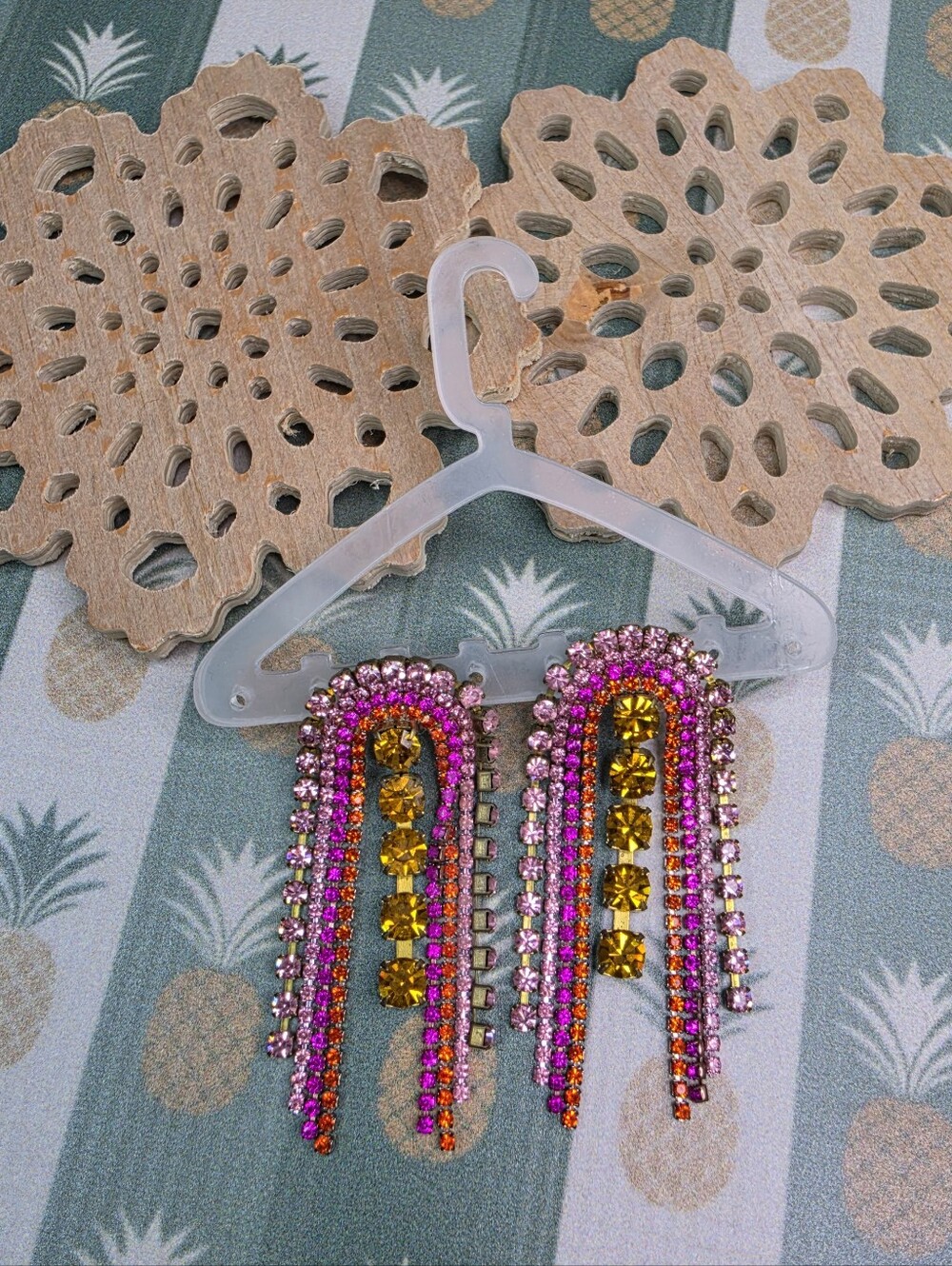 Feed Me Gems Pink and Gold Crystal Fringe Statement Earrings